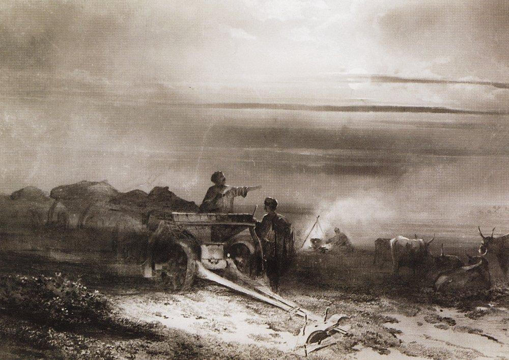Bivouac in the desert convoy Chumakov (1867).