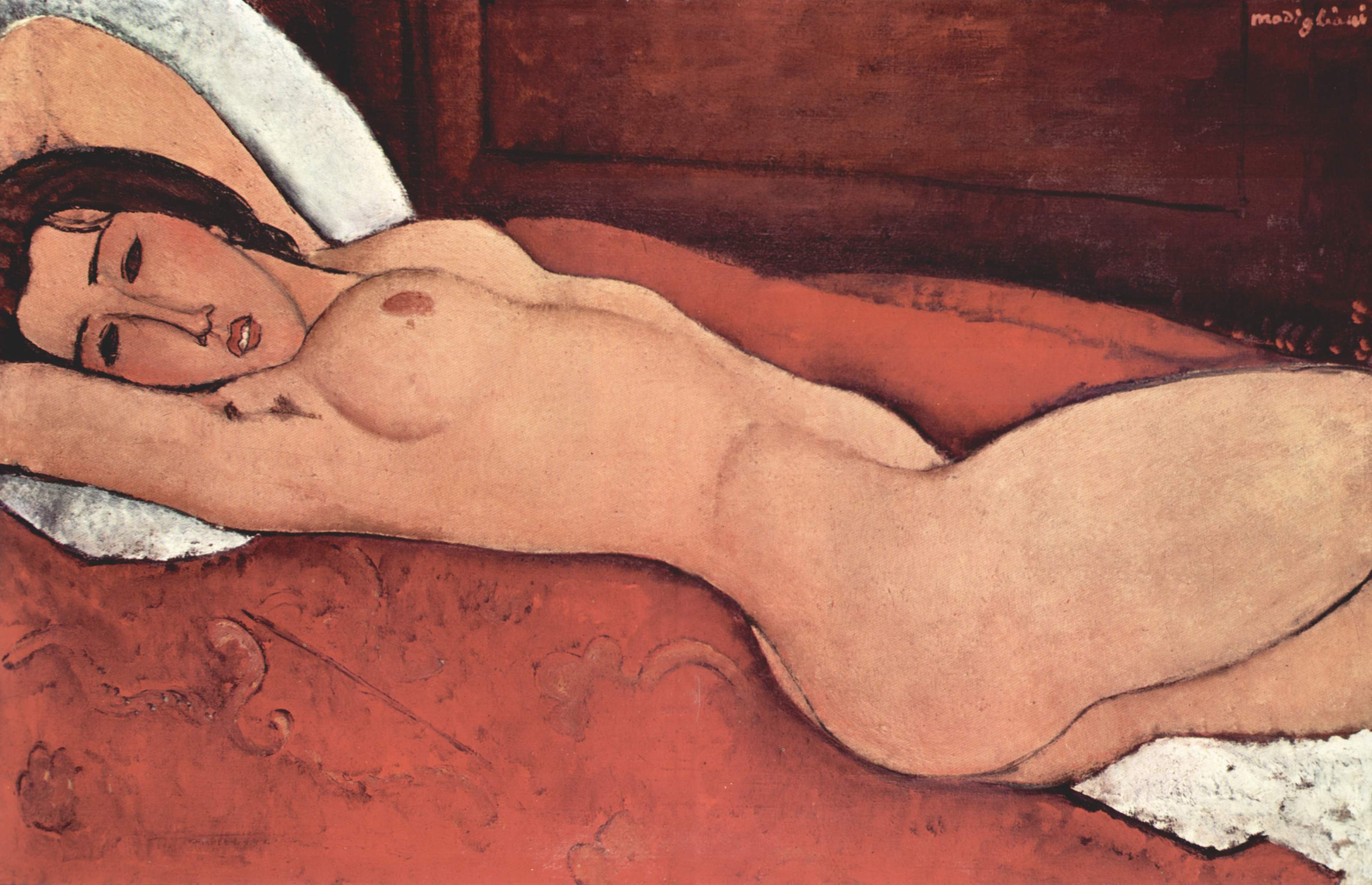 Reclining nude with folded arms behind her head (1917).