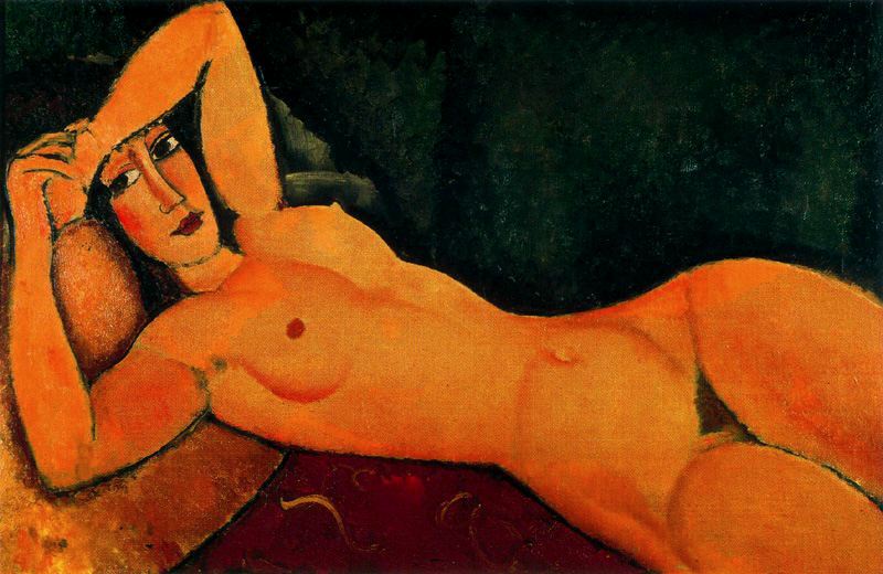 Reclining nude with Left Arm Resting on Forehead (1917).