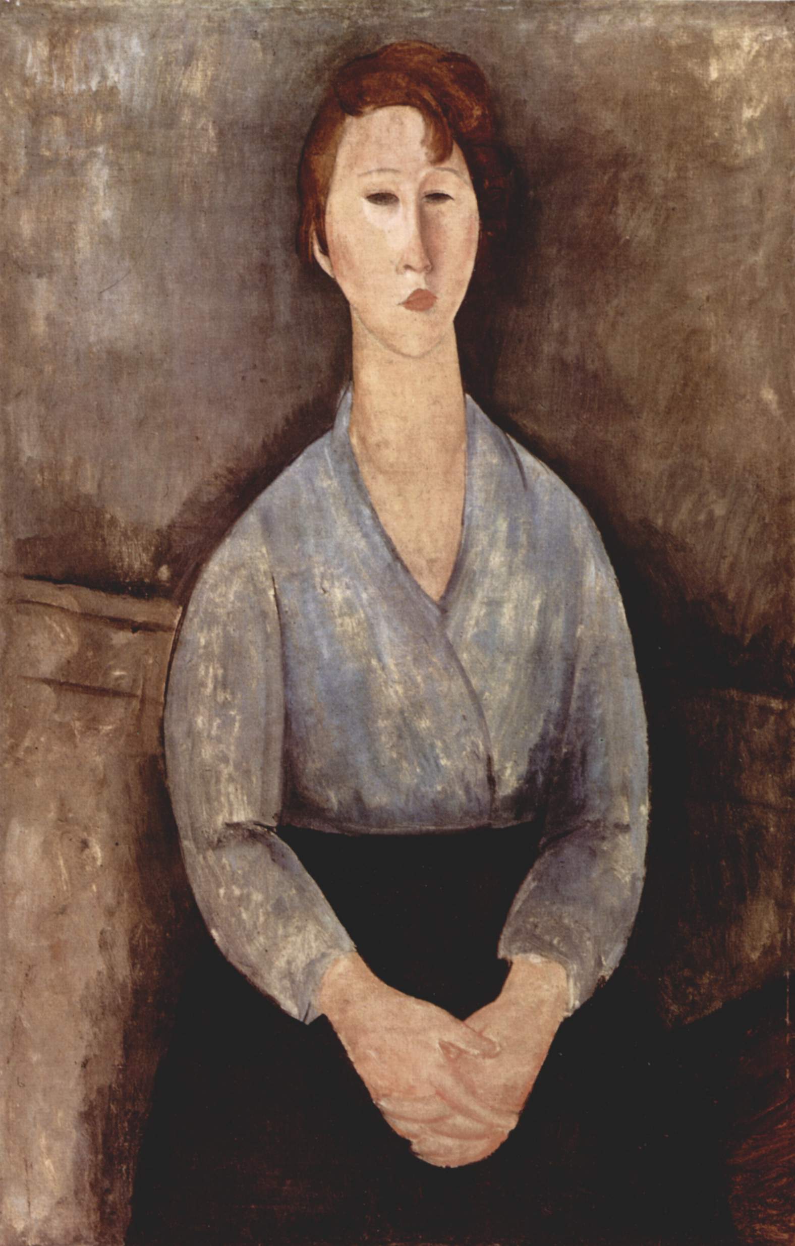 Seated woman weared in blue blouse (1919).