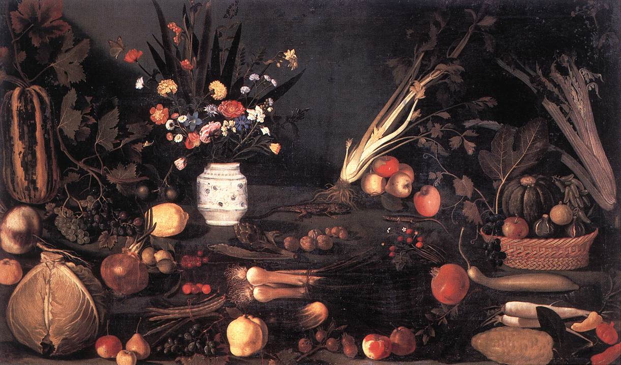 Still Life with Flowers and Fruit (1601).