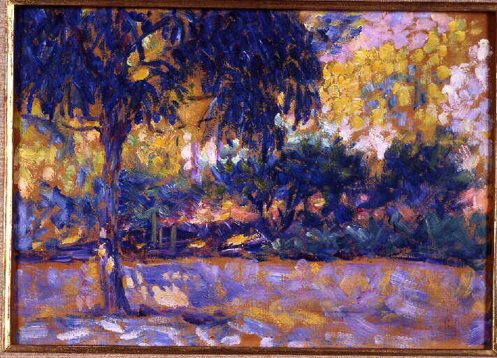 Landscape with eucalyptus trees and river. Trees in front of a river (1908).