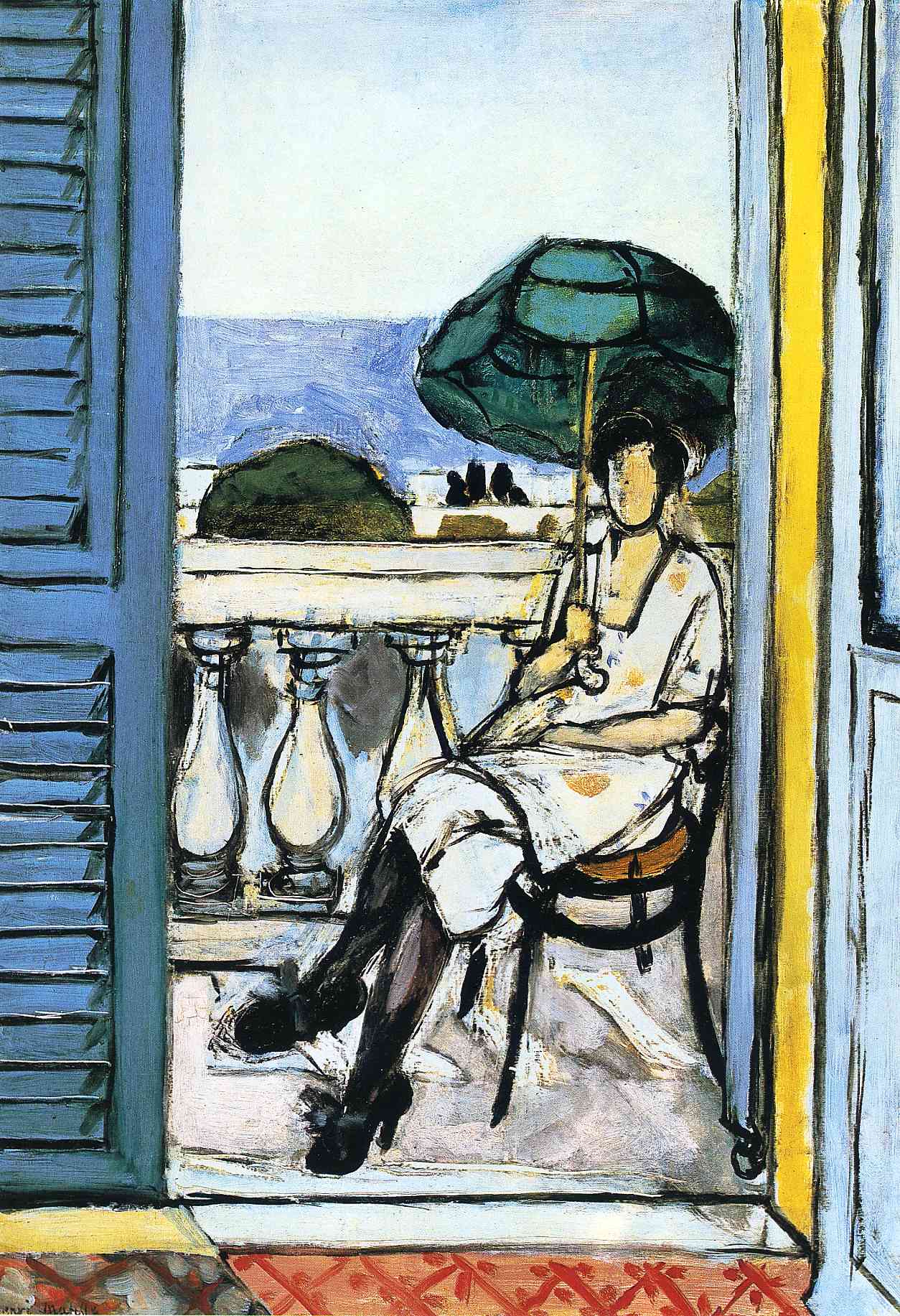 Woman with a Green Parasol on a Balcony (1919).