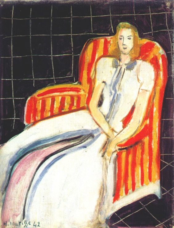 Simone in Striped Armchair (1942).