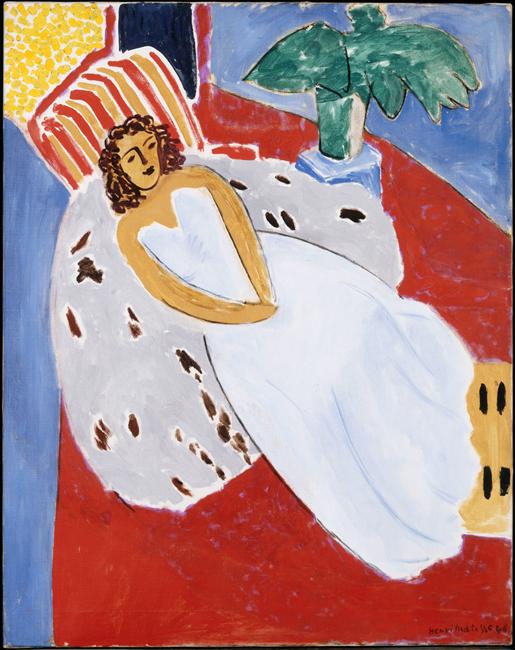 Young Woman in White, Red Background (1946).