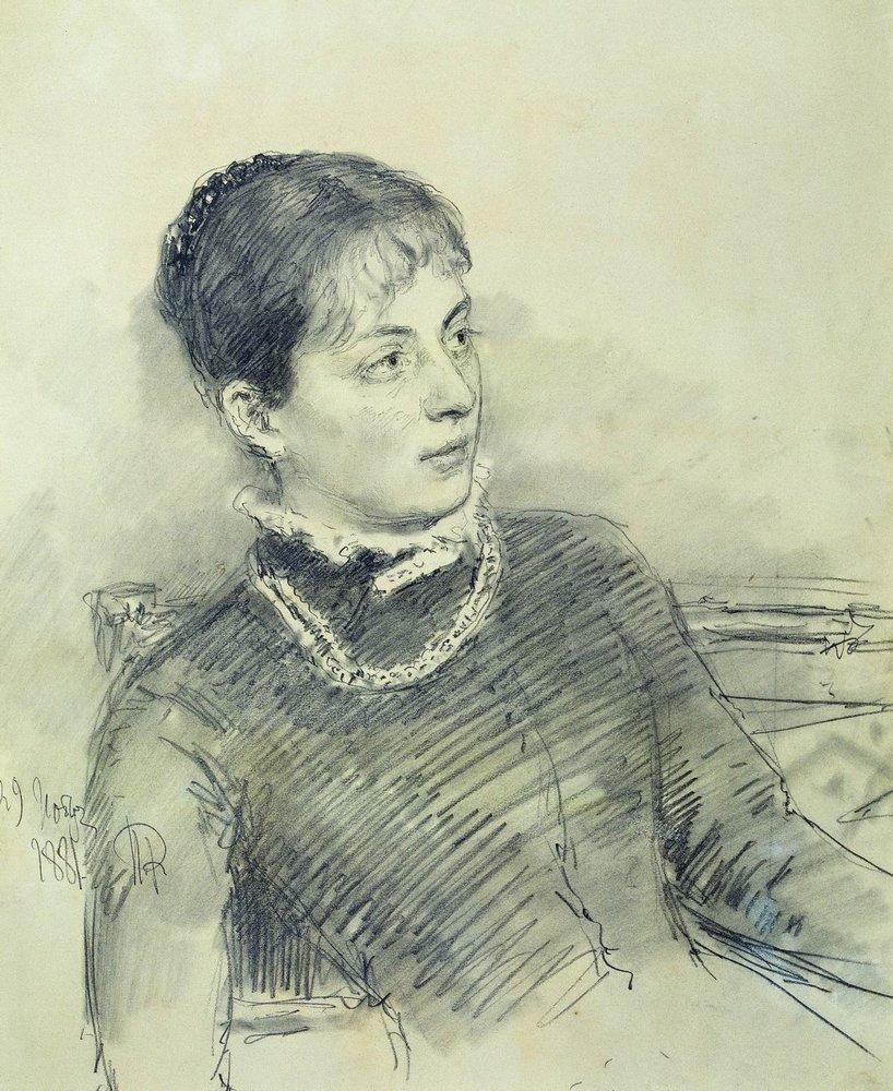 Portrait of a young wife, sitting on the couch (1881).