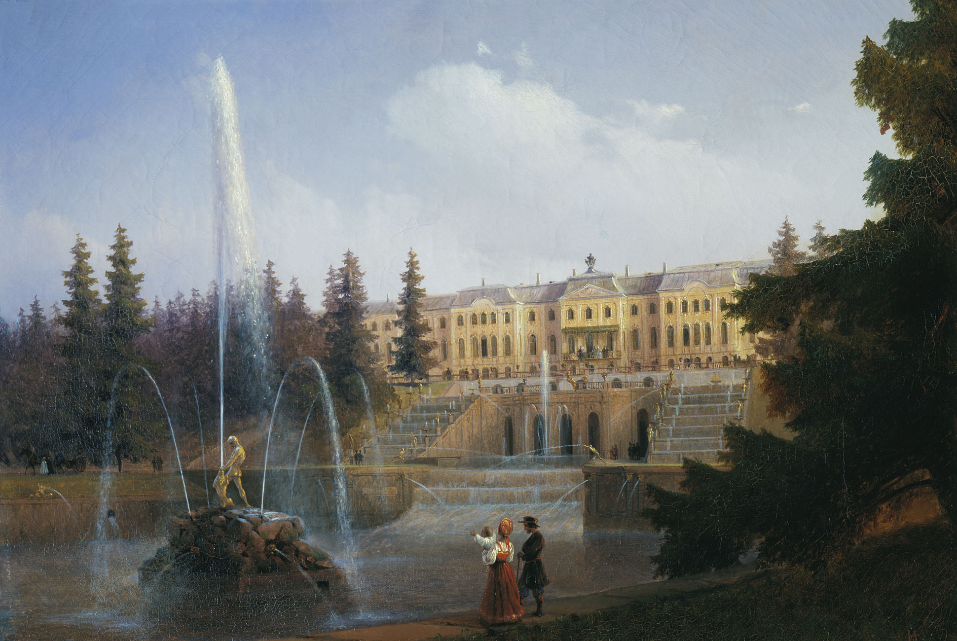 View of the Big Cascade in Petergof and the Great Palace of Petergof (1837).