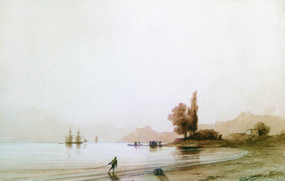 View on rocky coast (1845).