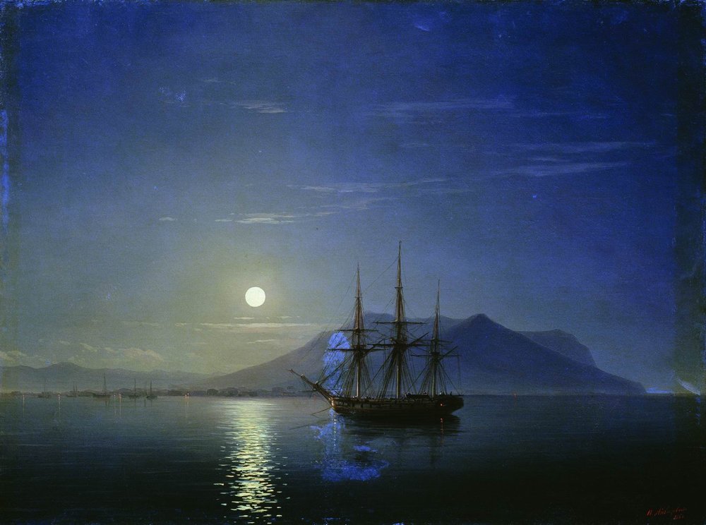 Sailing off the coast of the Crimea in the moonlit night (1858).