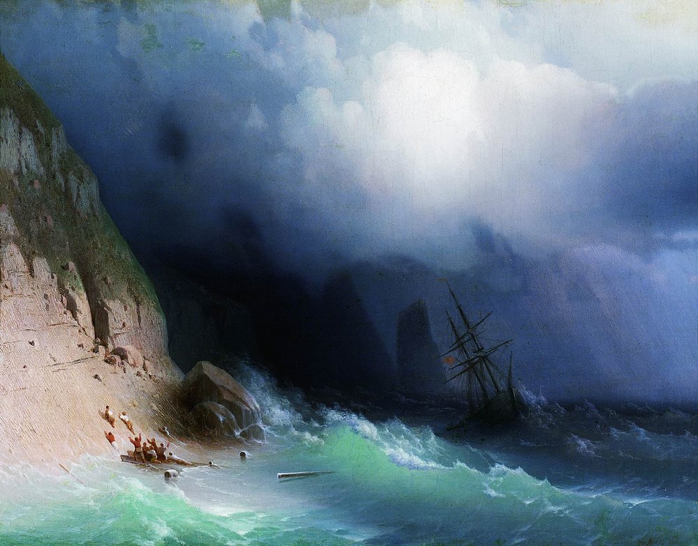 The Shipwreck near rocks (1870).