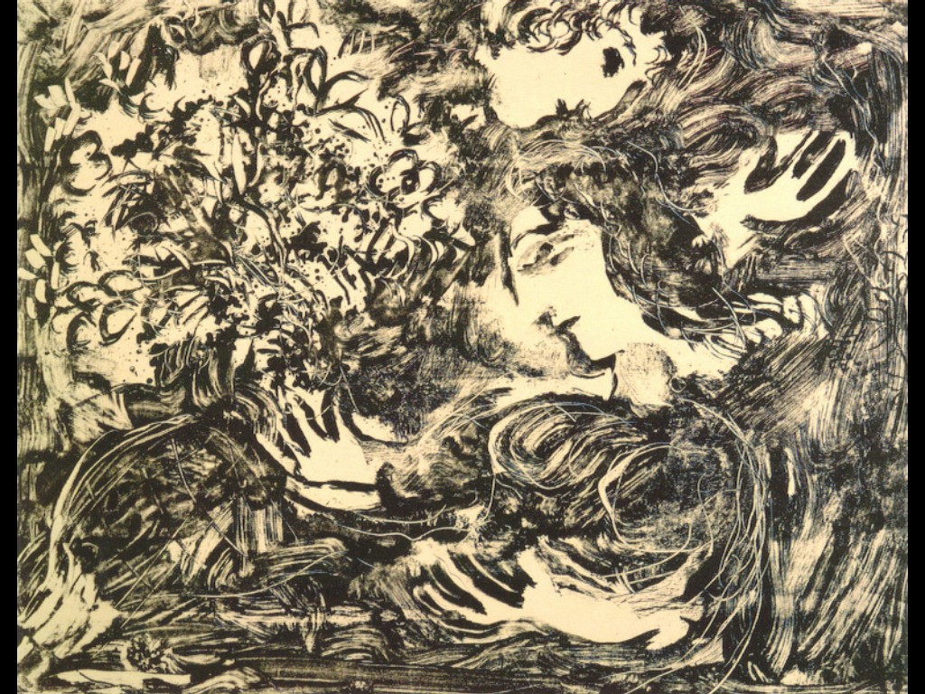 Lovers with bouquet under the trees (1957).