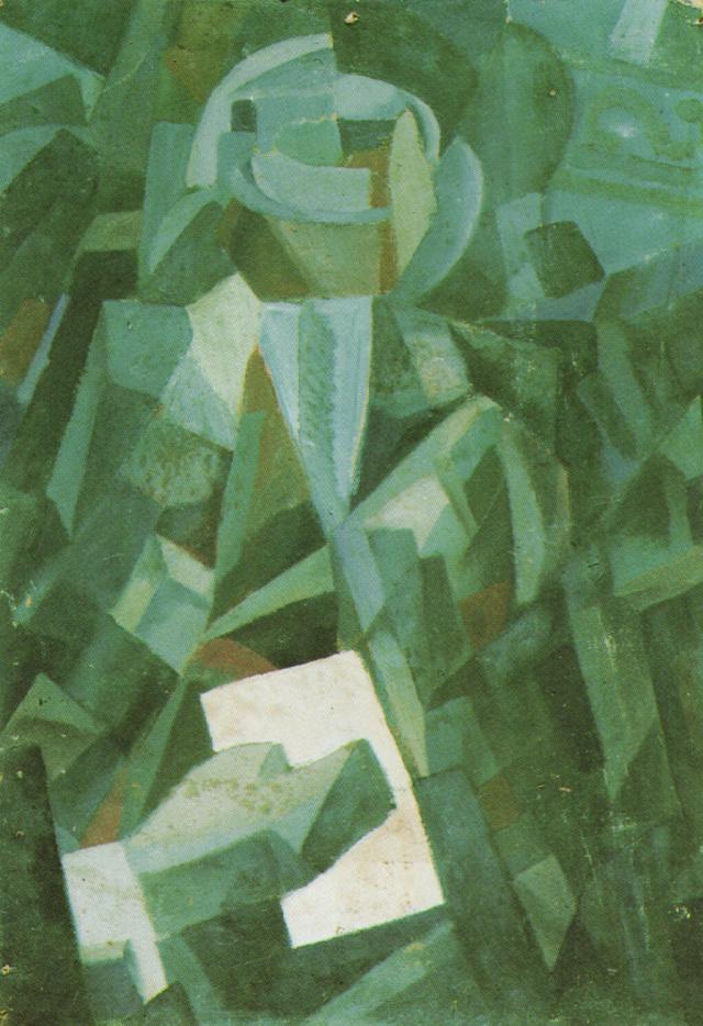 Cubist Composition - Portrait of a Seated Person Holding a Letter (1923).