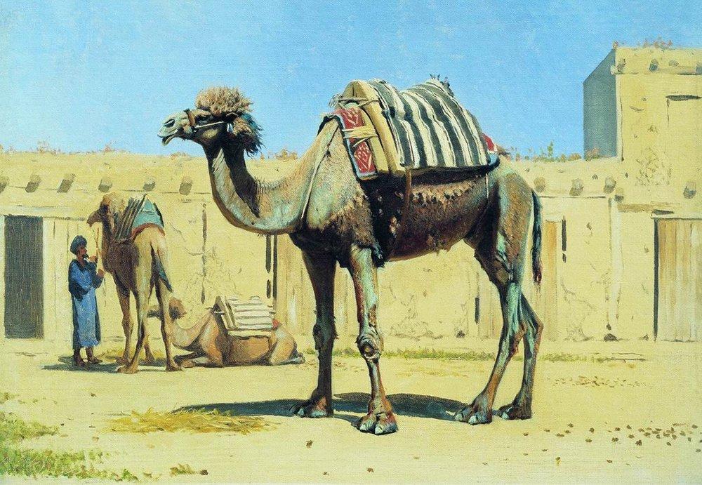 Camel in the courtyard of caravanserai (1870).