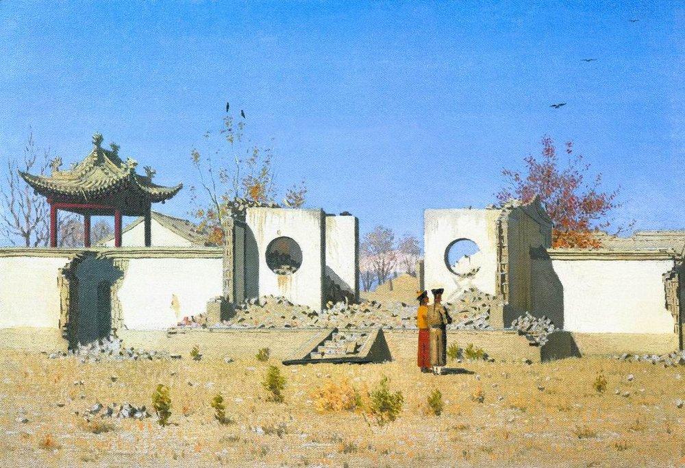 The ruins of the Chinese shrine. Ak-Kent (1870).
