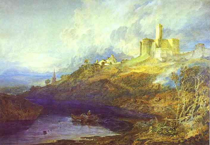 Warkworth Castle, Northumberland; Thunderstorm Approaching at Sunset (1799).