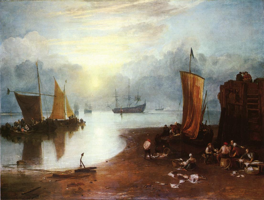 Sun Rising through Vagour Fishermen Cleaning and Sellilng Fish (1807).