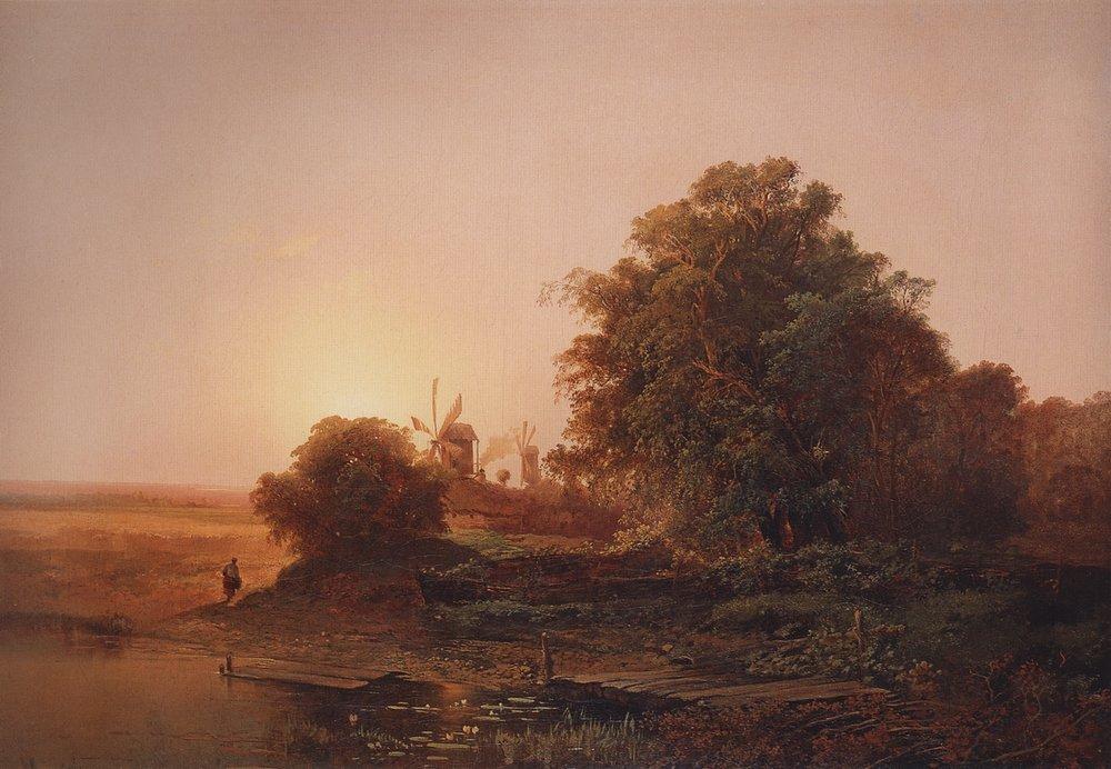 Summer landscape with windmills (1859).