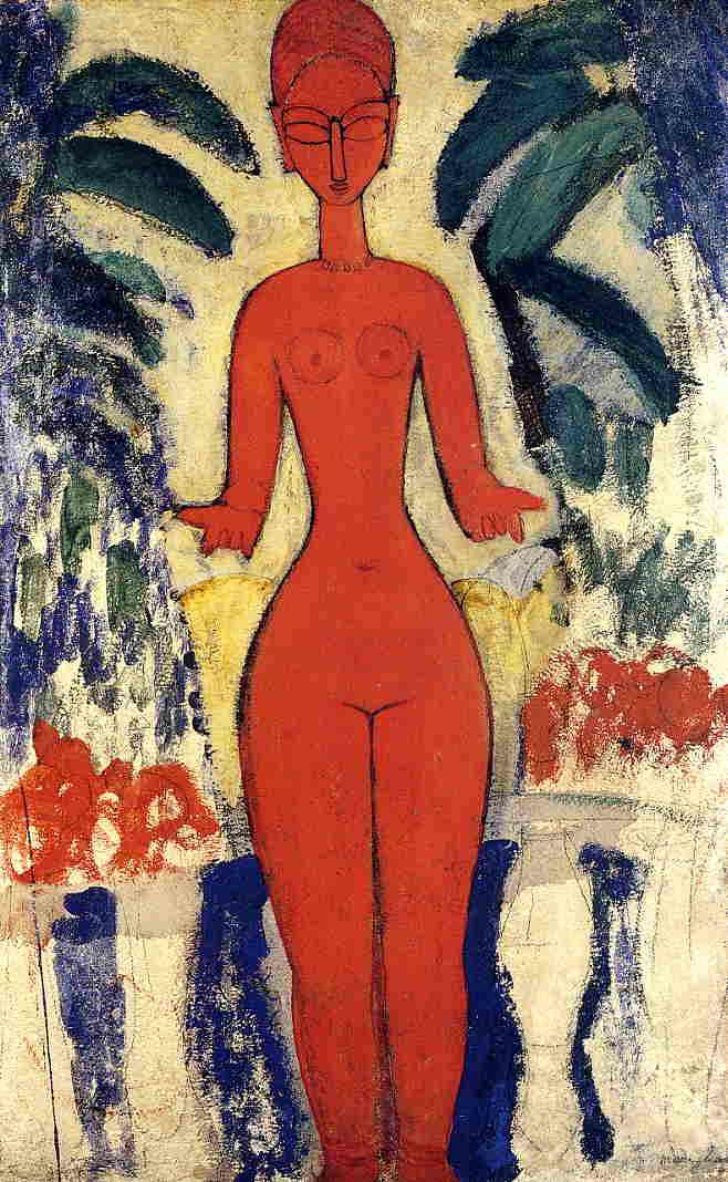 Standing nude with Garden Background (1913).