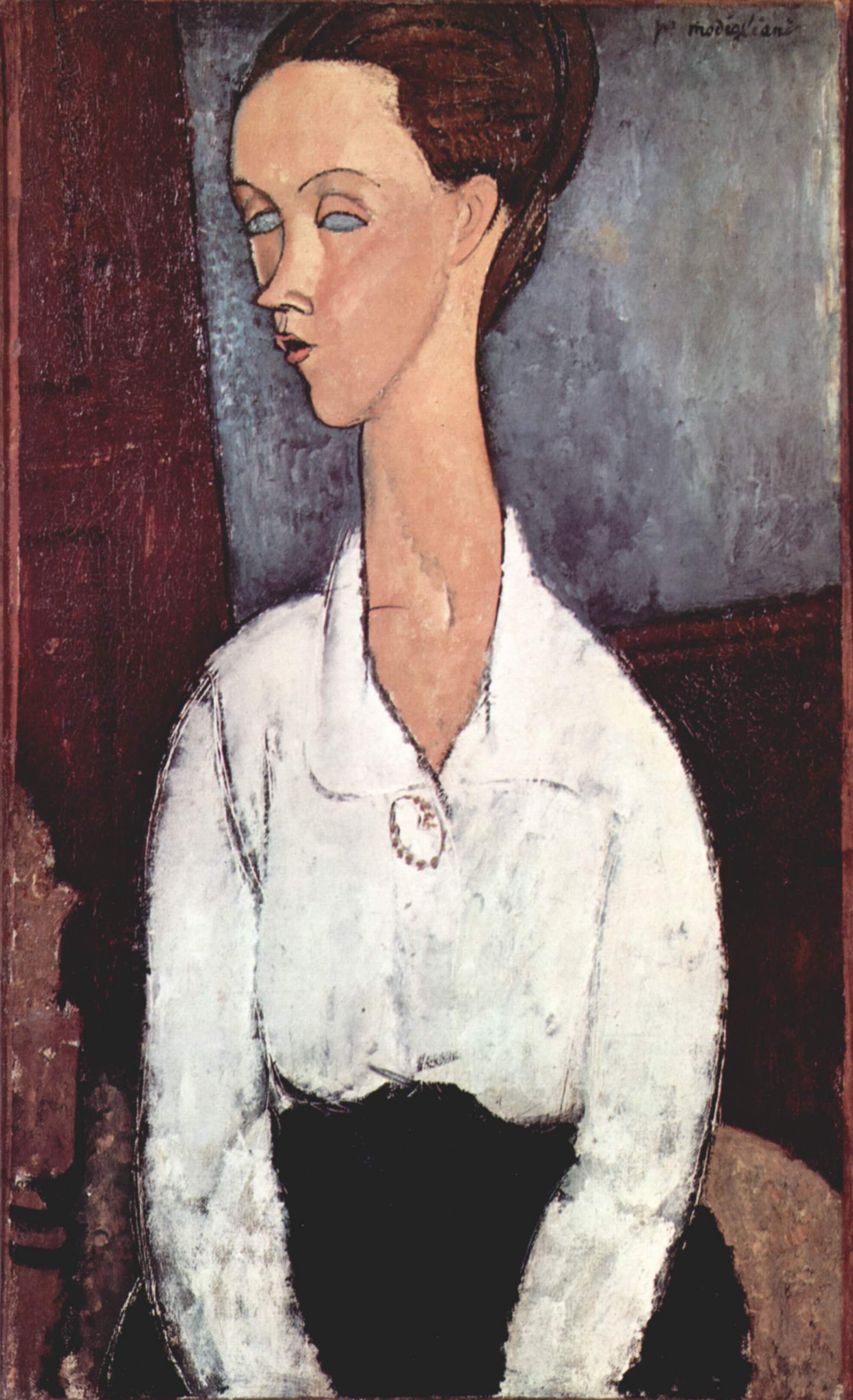 Portrait of Lunia Czechowska in white blouse (1917).