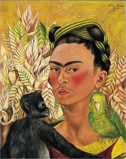 Self Portrait with Monkey and Parrot (1942).