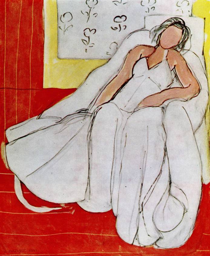 Girl with White Robe on Red Background (1944).