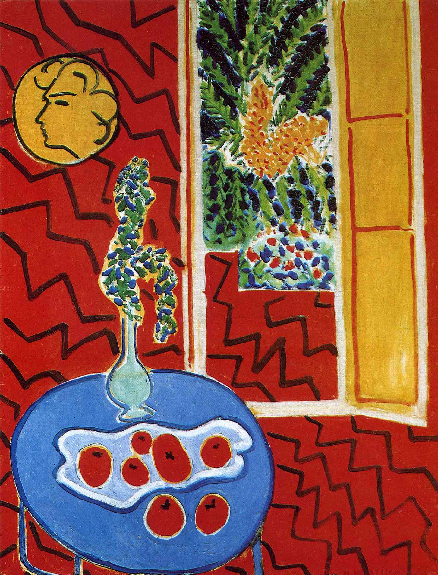 Red Interior. Still Life on a Blue Table (1947).