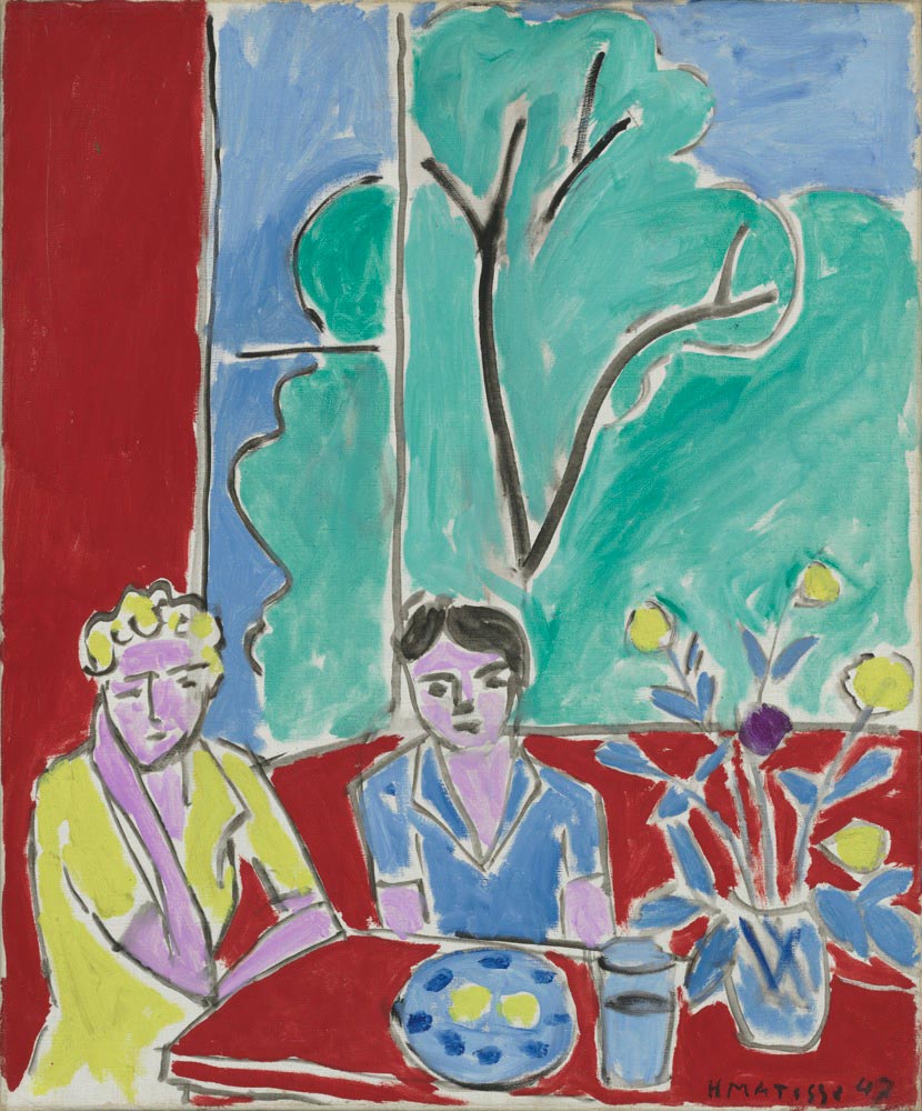 Two Girls, Red and Green Background (1947).