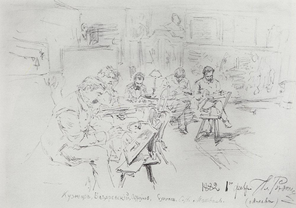 In Repins studio. Drawing evening. (1882).