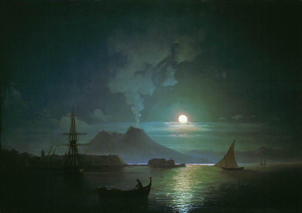The Bay of Naples at moonlit night. Vesuvius (1870).