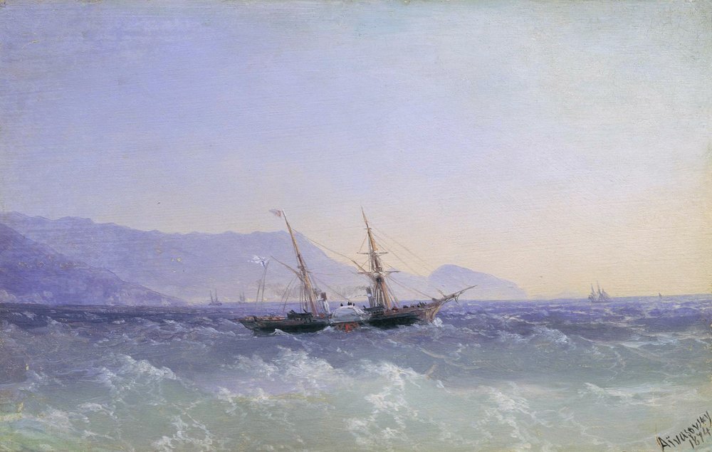 Crimean landscape with a sailboat (1874).