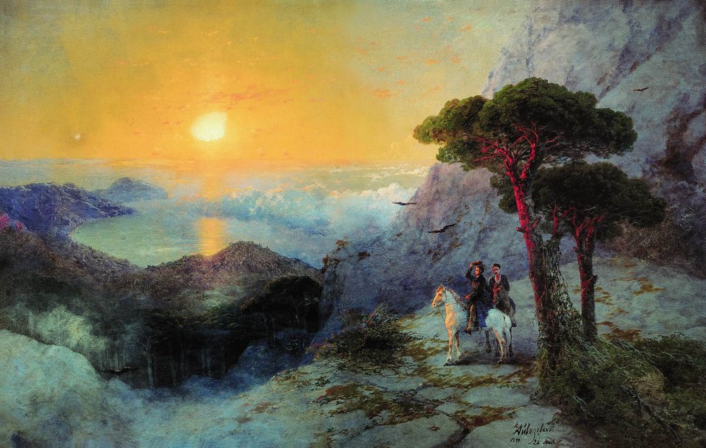 Pushkin at the top of the Ai-Petri Mountain at sunrise (1899).
