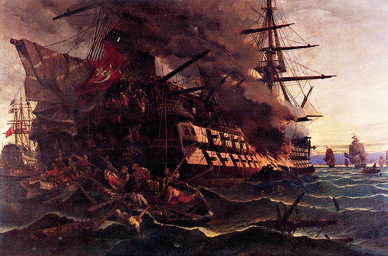 The attack on the Turkish flagship in the Gulf of Eressos at the Greek island of Lesvos by a fire ship commanded by Dimitrios Papanikolis