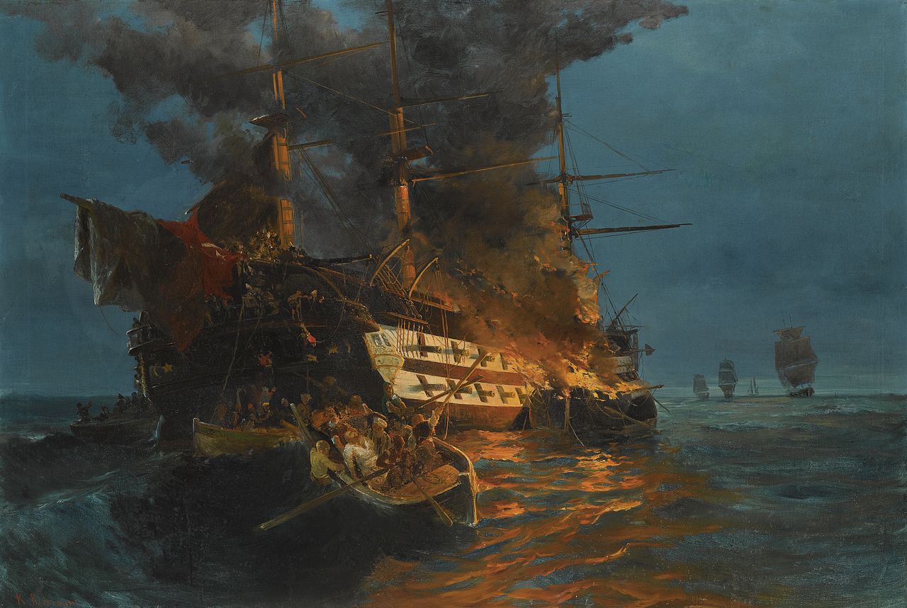 The burning of a Turkish frigate