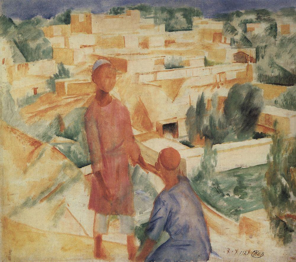 Boys on the background of the city (1921).