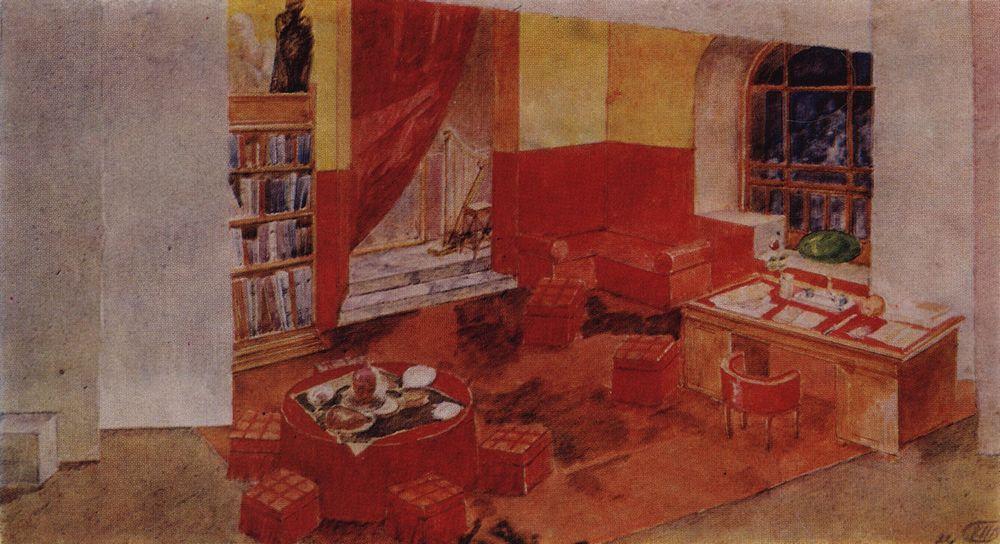 Set Design for staging Diary of Satan (by L. Andreev) (1922).