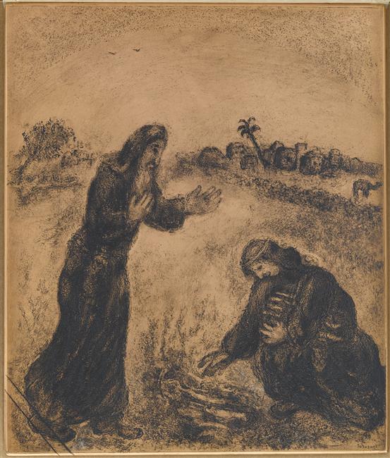 Elijah met at the gate of Zarephath a widow trying to collect firewood, which, on the order of the Lord nourish it during the famine (I Kings XVII, 1-10) (1956).