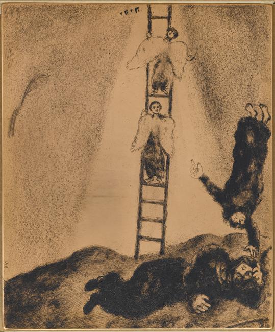 Jacob sees in a dream a ladder touching the sky, in which the angels of God ascending and descending (Genesis, XXVIII, 14) (1956).