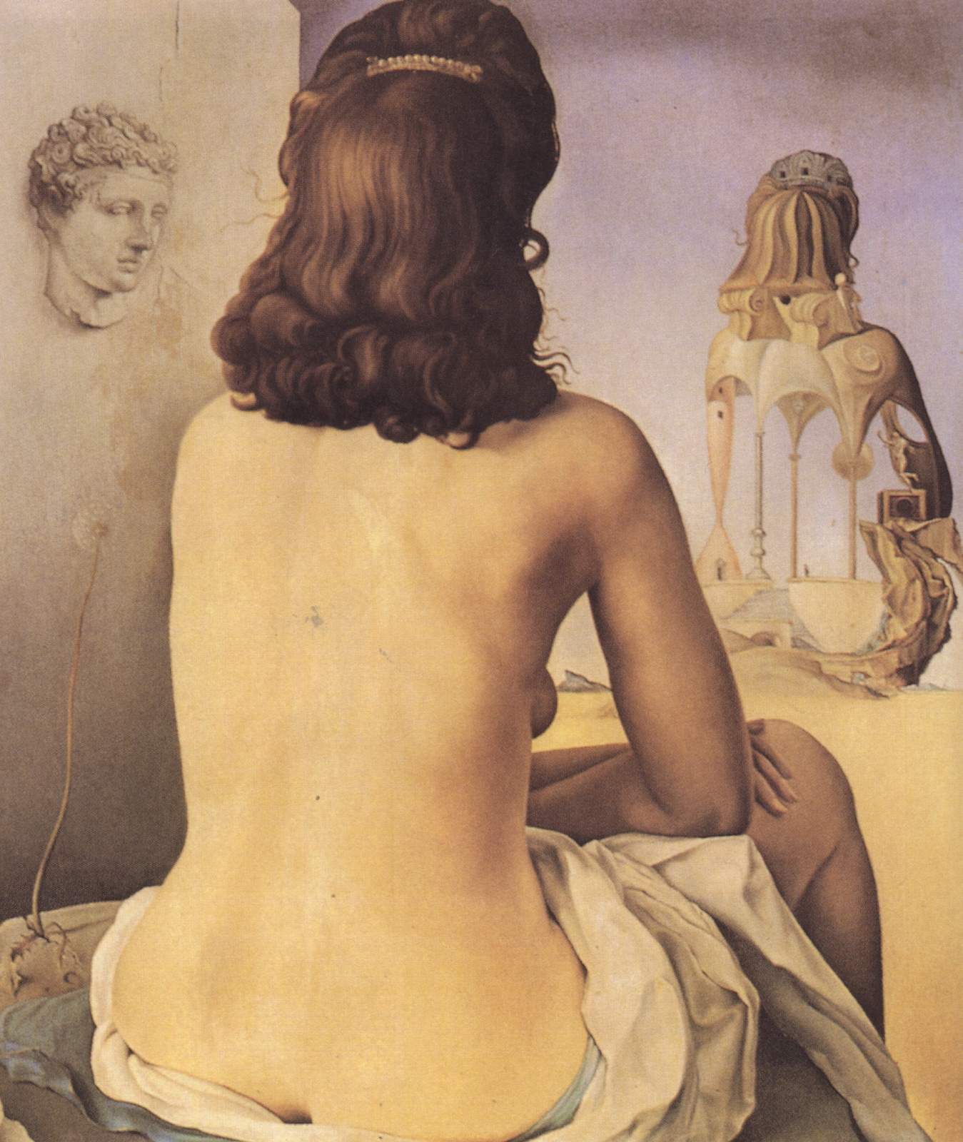 My Wife, Nude, Contemplating Her Own Flesh Becoming Stairs, Three Vertebrae of a Column, Sky and Architecture (1945).