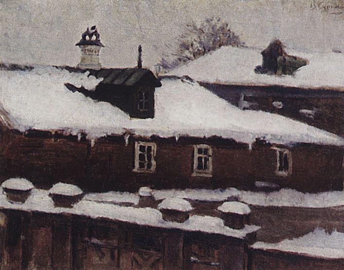 Rooftops in winter (1885).