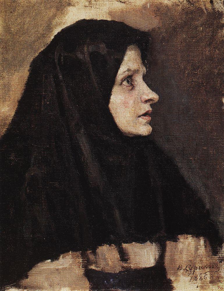 Head of a woman in black shawl (1886).