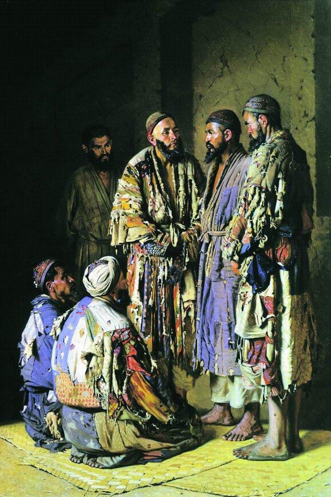 Politicians in opium shop. Tashkent. (1870).