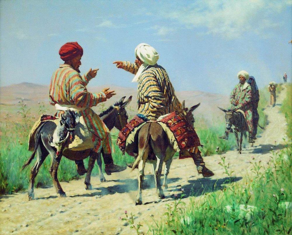 Mullah Rahim and Mullah Karim quarrel on his way to the market (1873).