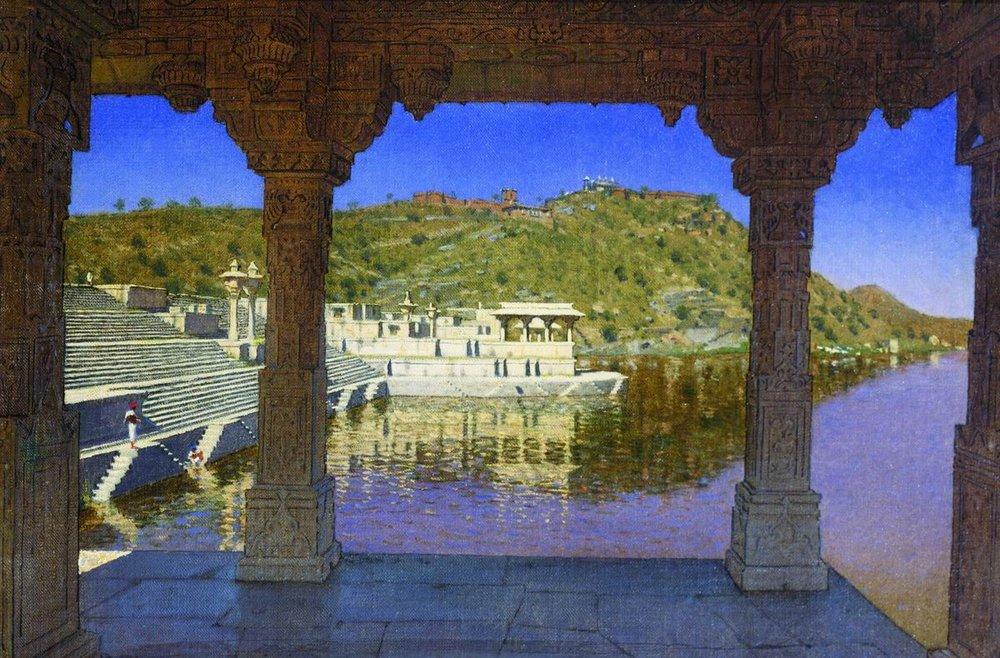Radzhnagar. Marble, adorned with bas-reliefs quay on the lake in Udaipur (1874).