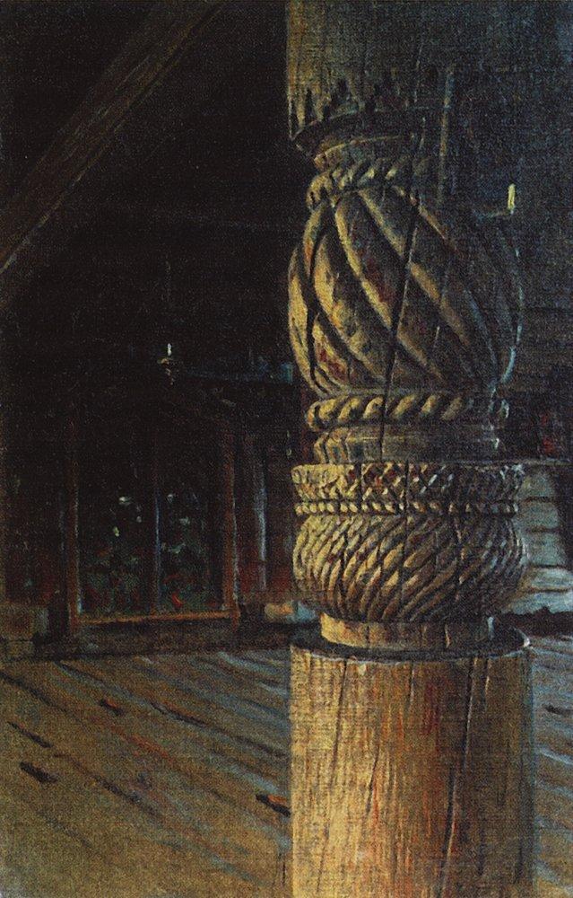 Carved pillar in the refectory of the Petropavlovsk church in the village Puchugi in Vologda province (1894).