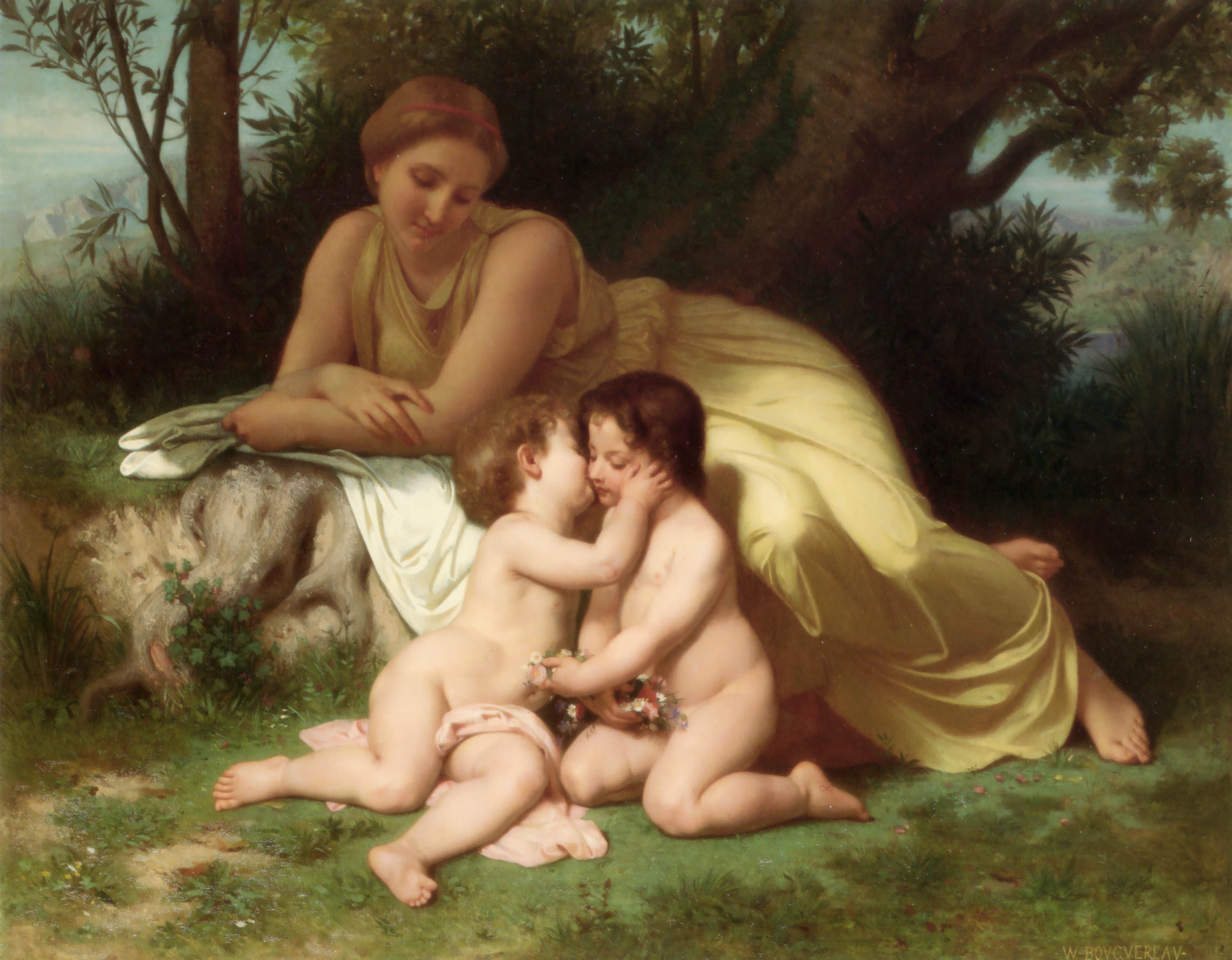Young Woman Contemplating Two Embracing Children (1861).