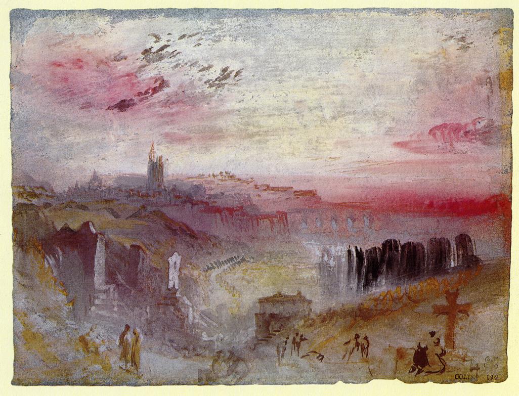 View over Town at Sunset: a Cemetery in the Foreground (1832).